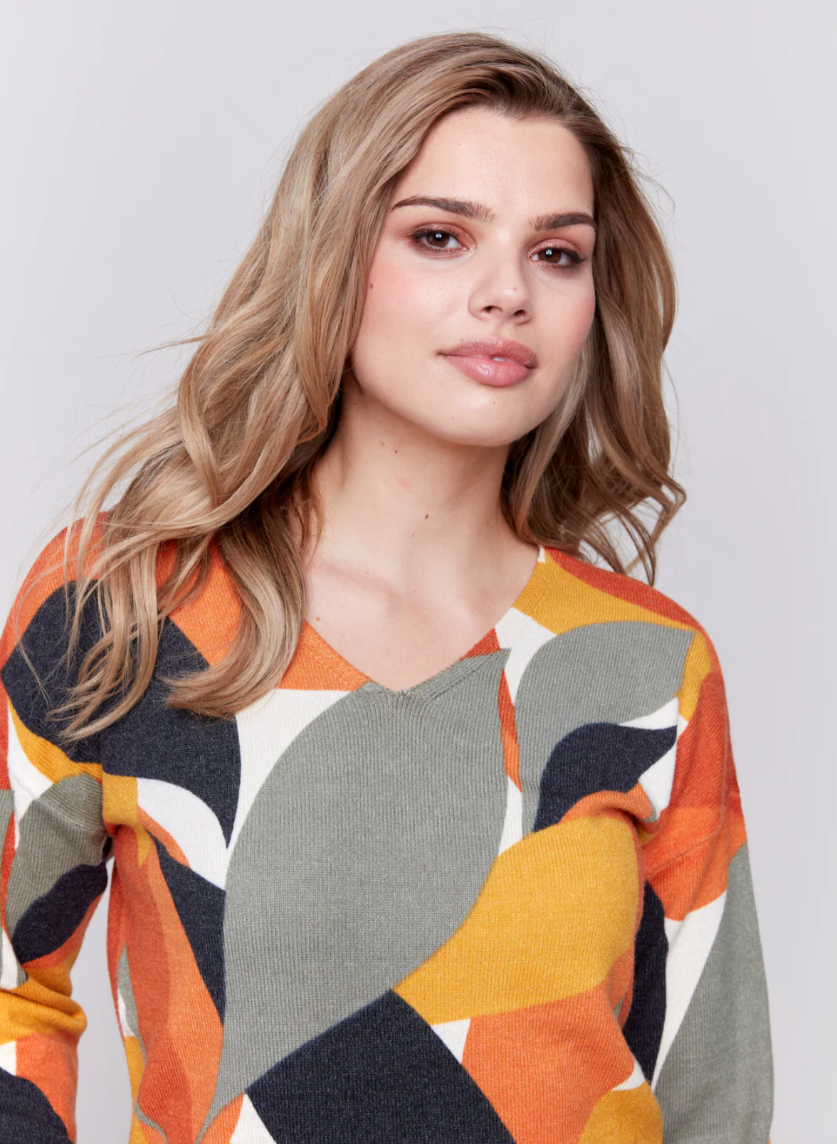 Charlie B Leaf Print Sweater Top