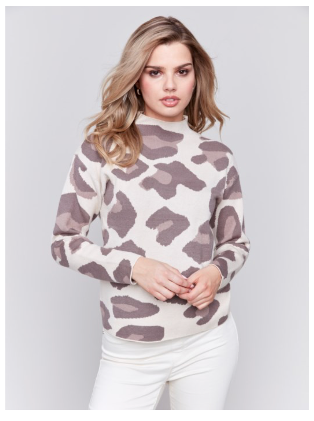 Charlie B - Animal Print Mock Turtle Neck Sweater