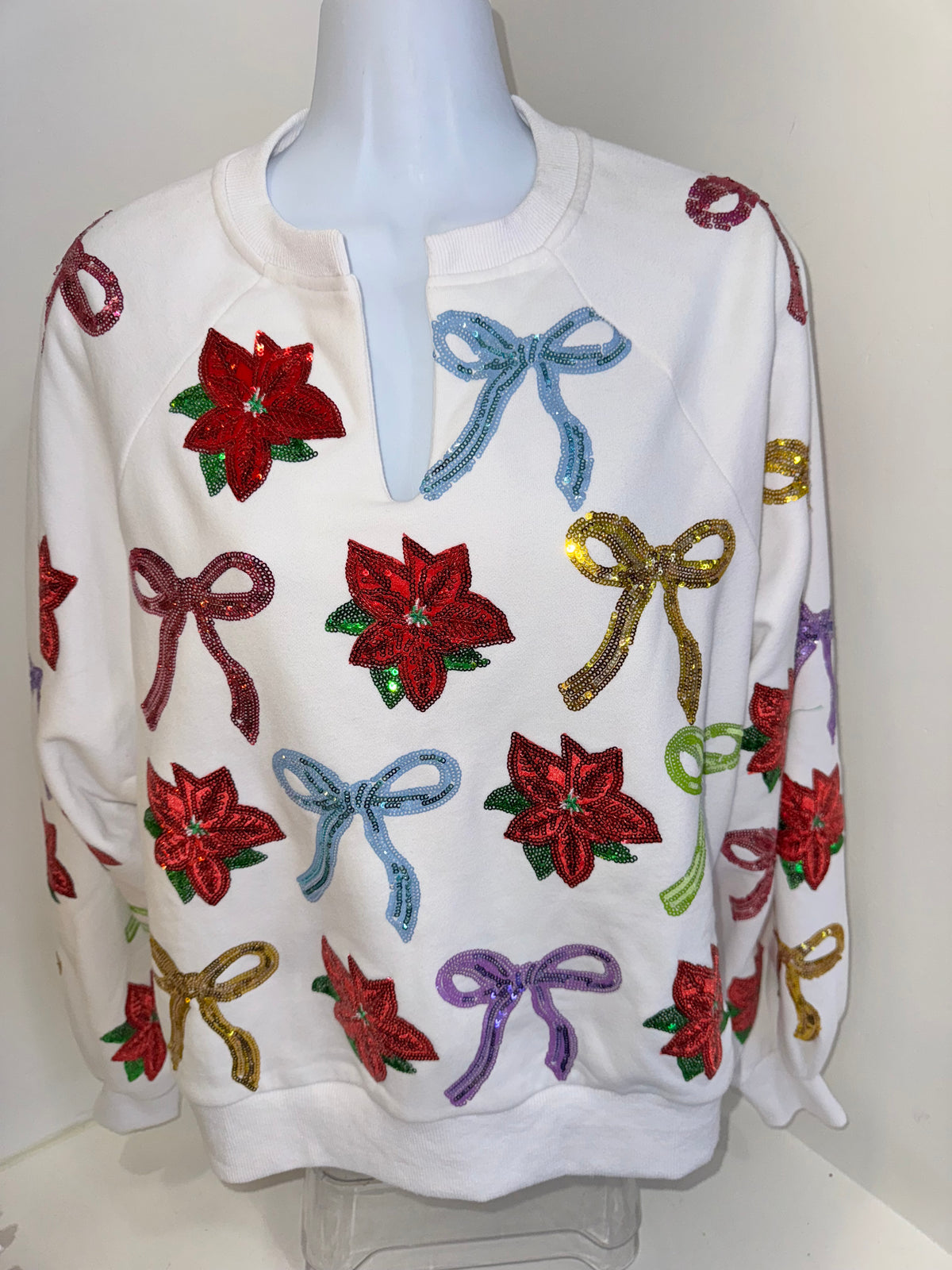 Queen of Sparkles - Bows & Poinsettia Christmas Sweatshirt