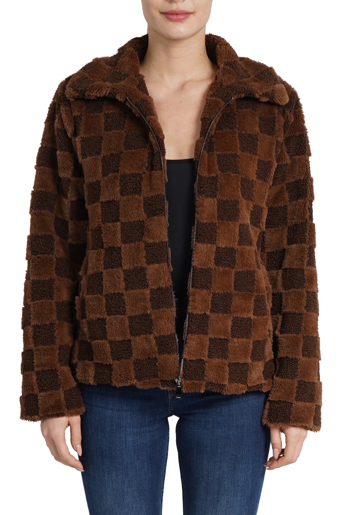 Love Token - Checkered Faux Fur Jacket