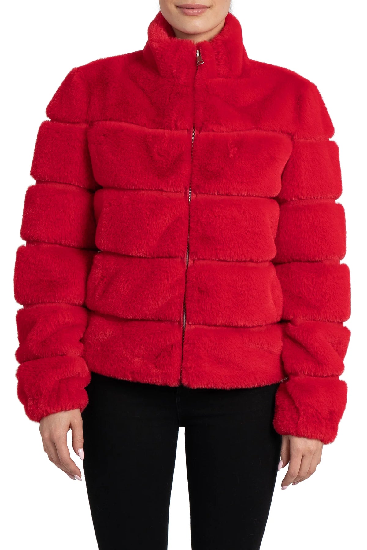 Love Token - Red Panel Faux Fur Jacket