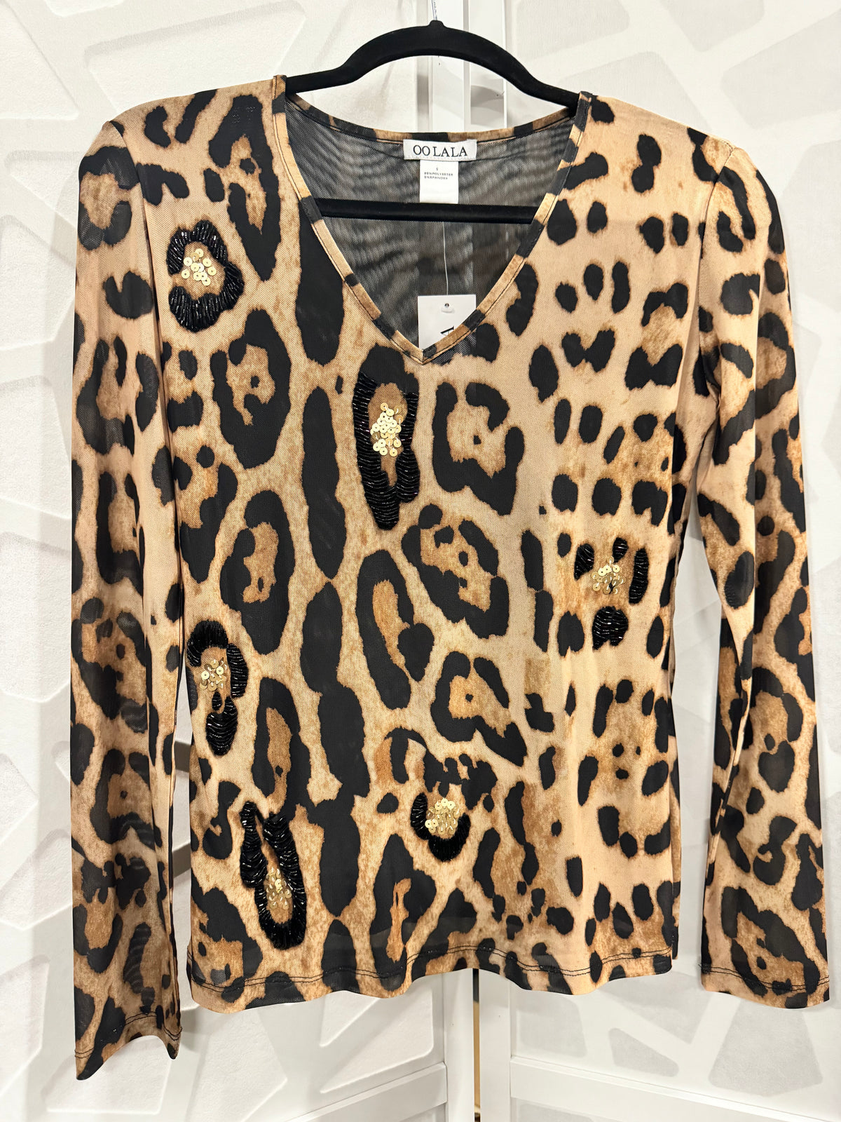 OO La La - Leopard Print Mesh Top