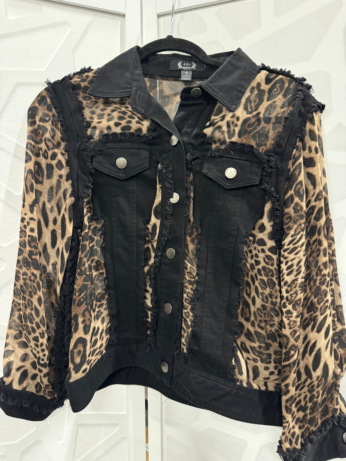 AZI - Cheetah Print and Black Denim Jacket