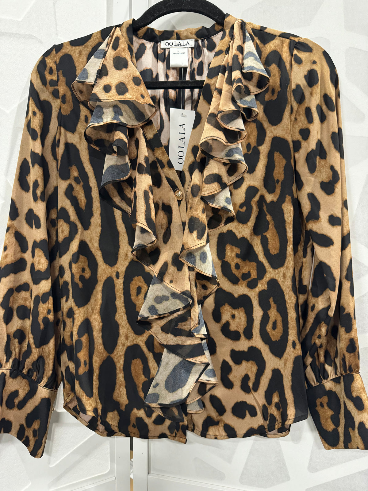 OO La La - Leopard Print Ruffle Blouse