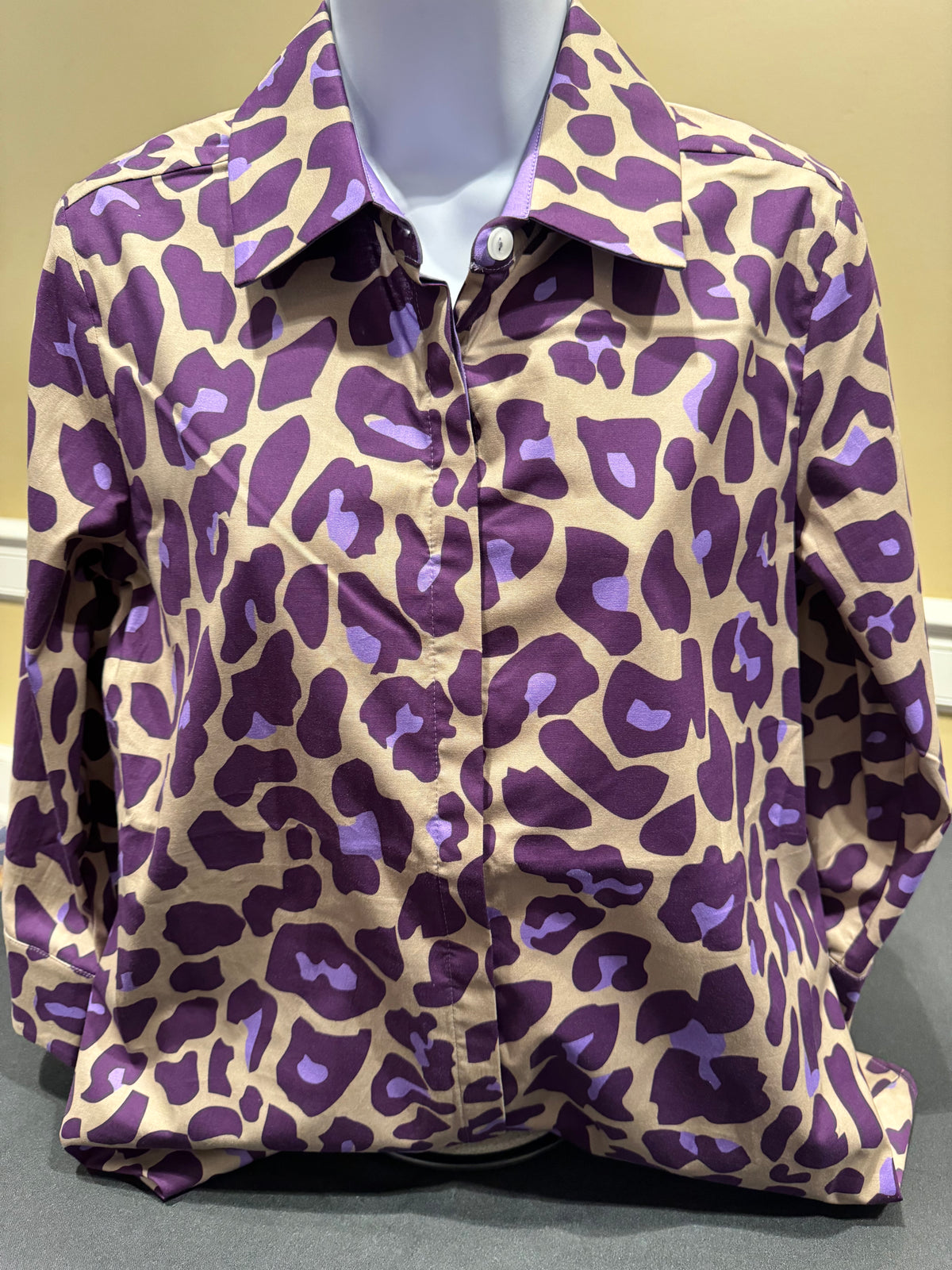 Perlavera - Aura Purple Cheetah Print Button Up Top