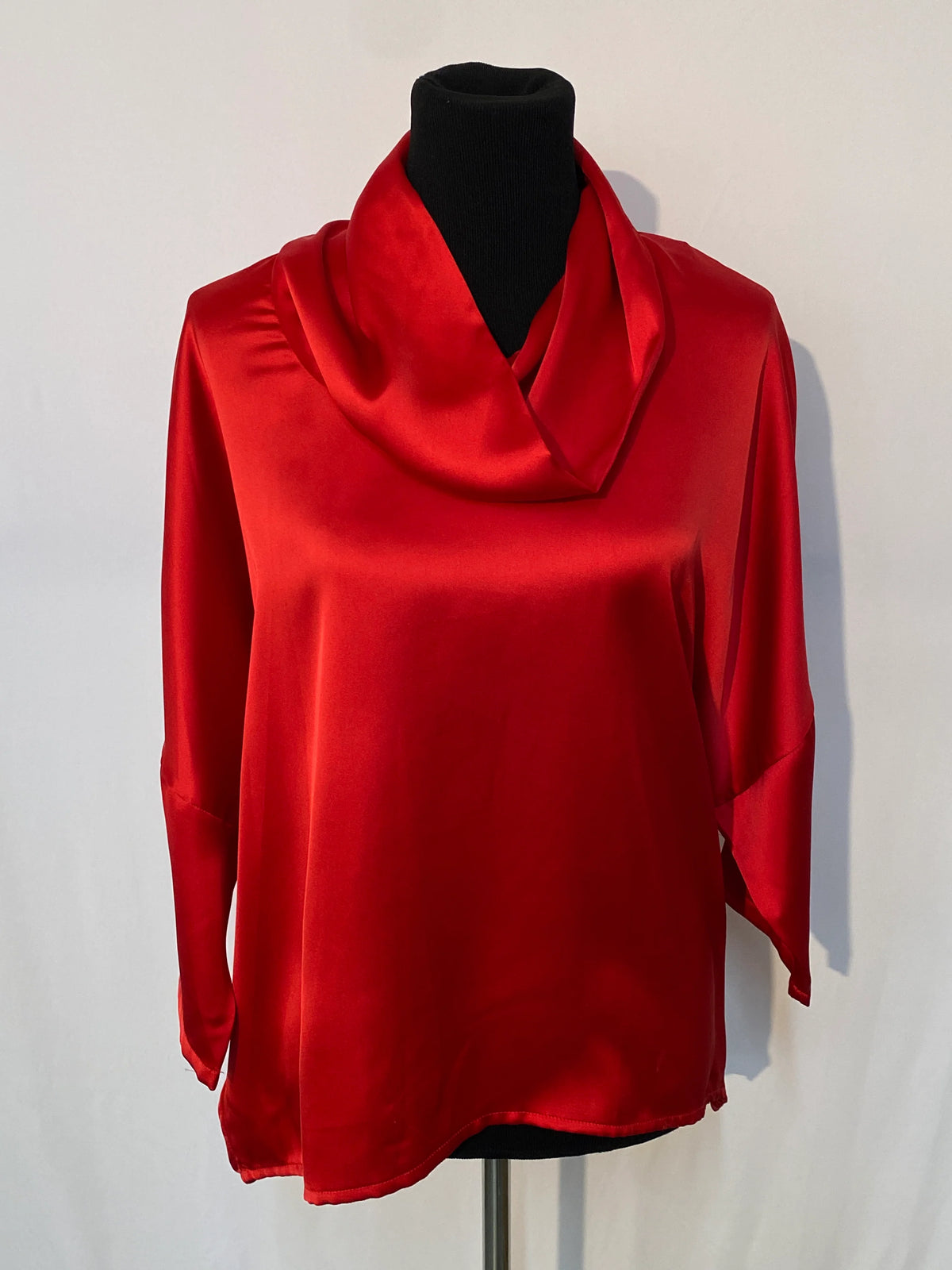 Boho Chic - Red Satin Turtleneck Blouse