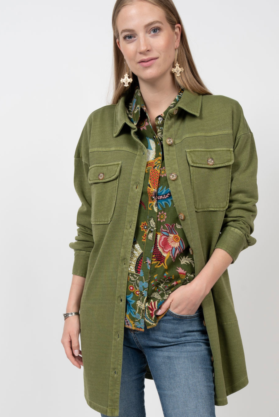 Ivy Jane - Olive Button Down Denim Jacket Dress