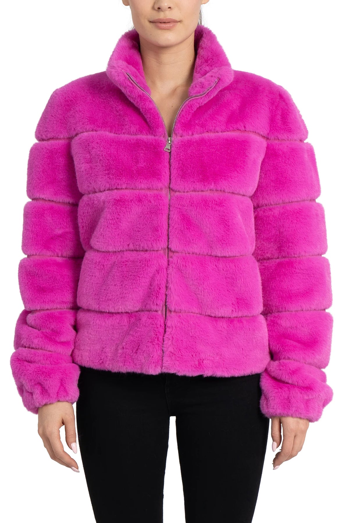 Love Token - Hot PInk Panel Faux Fur Jacket