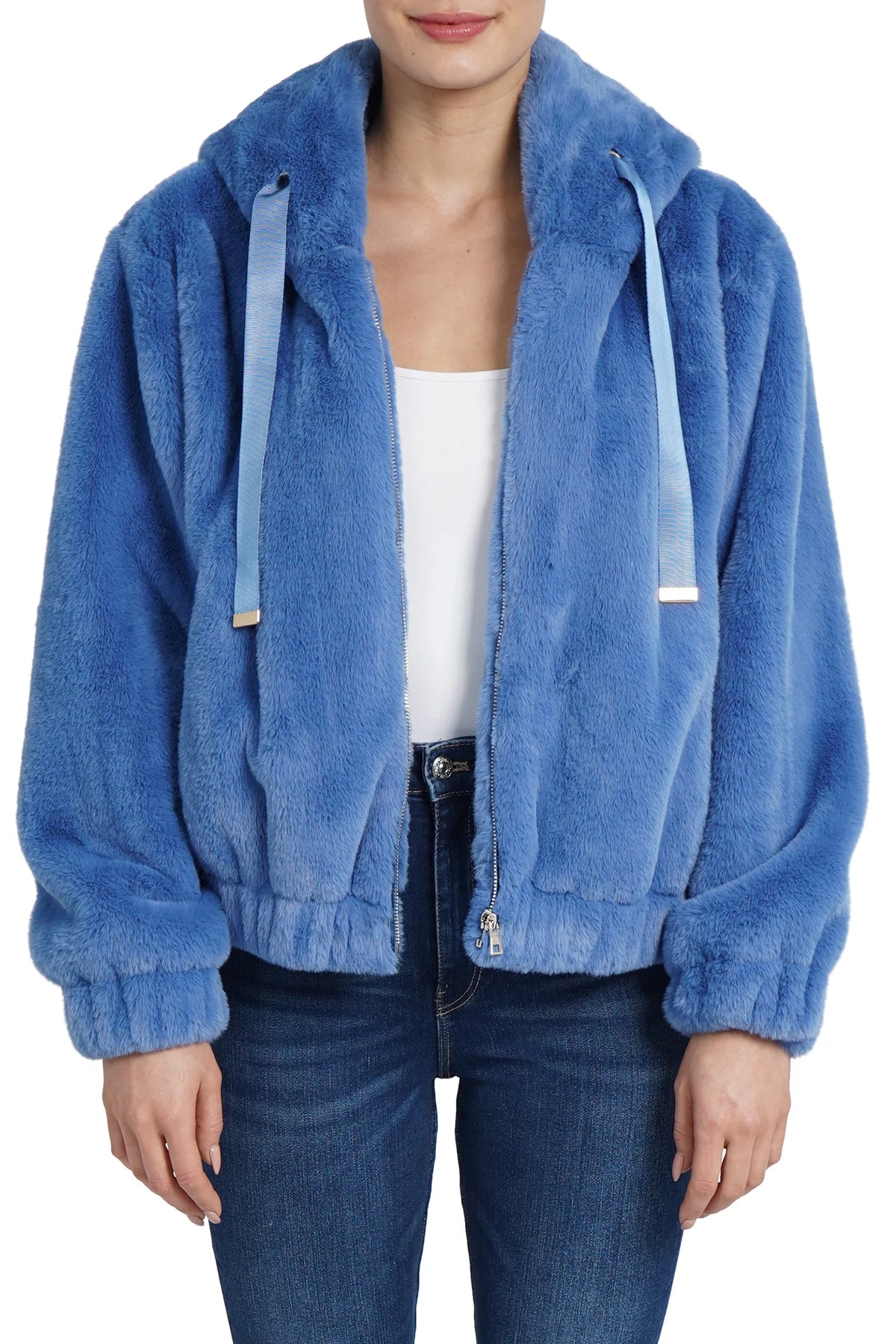 Love Token - Baby Blue Faux Fur Coat