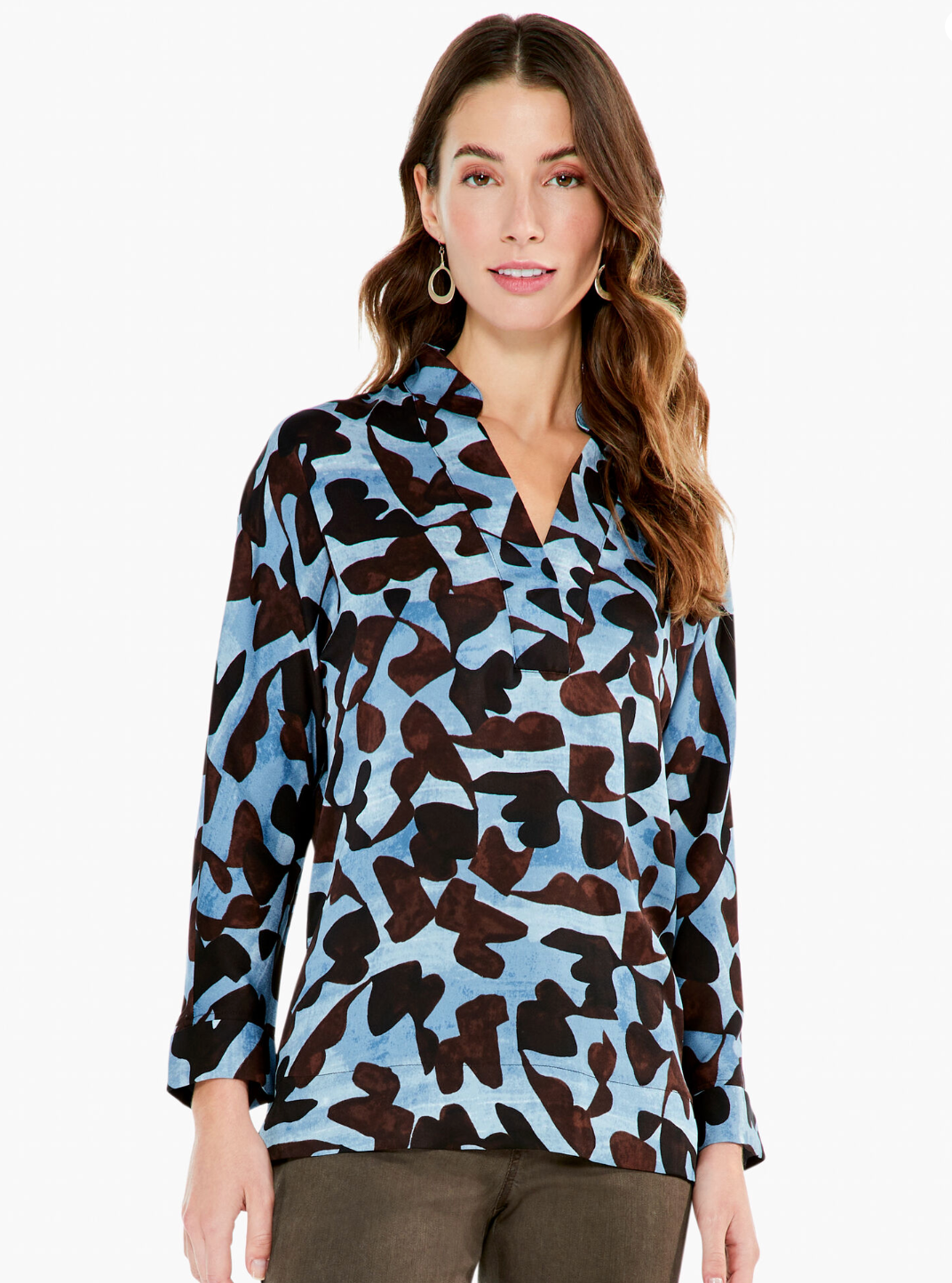 Nic + Zoe Blue Brown Swirling Sky Top