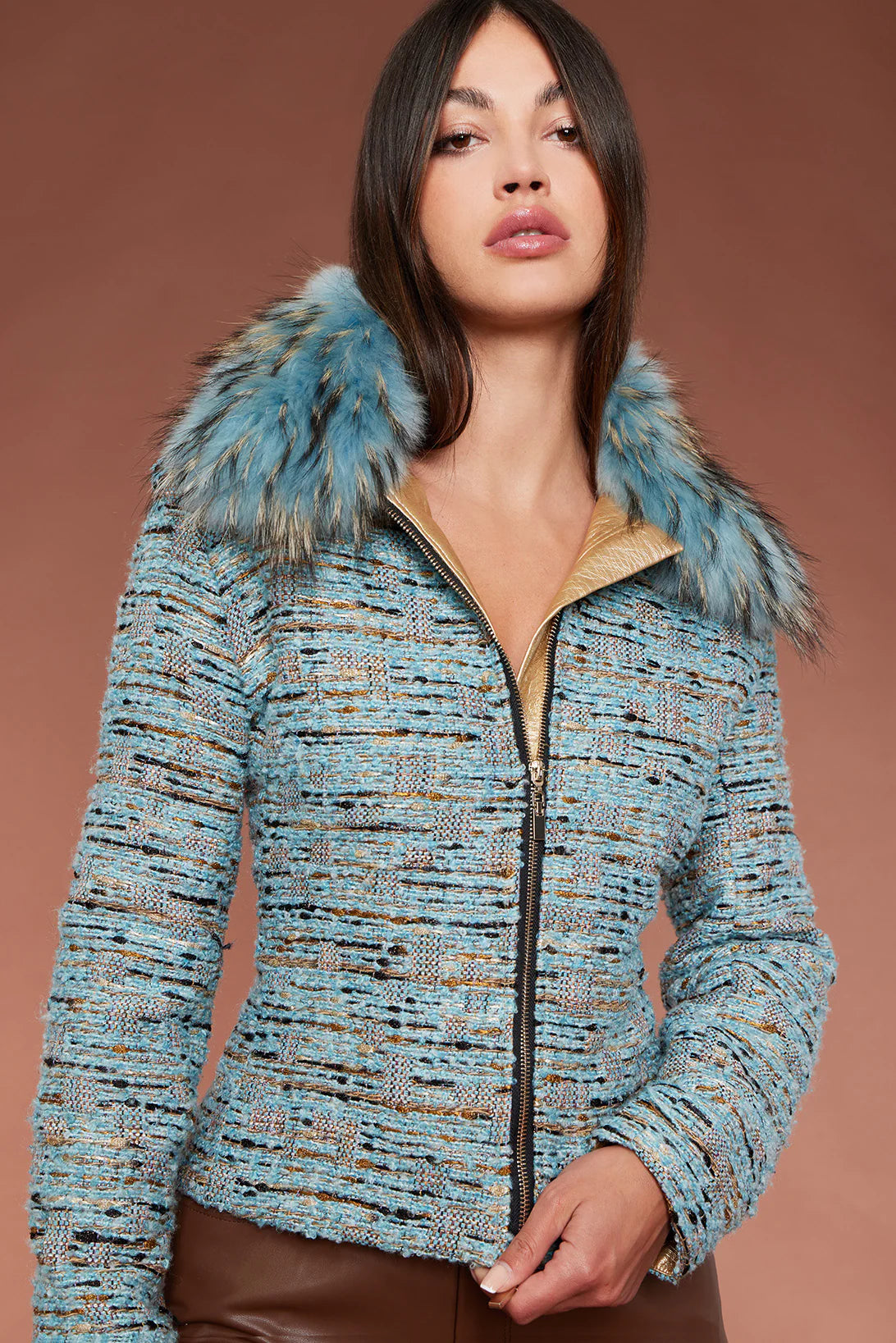 Oo La La - Tweed Combo Fur Collar Jacket