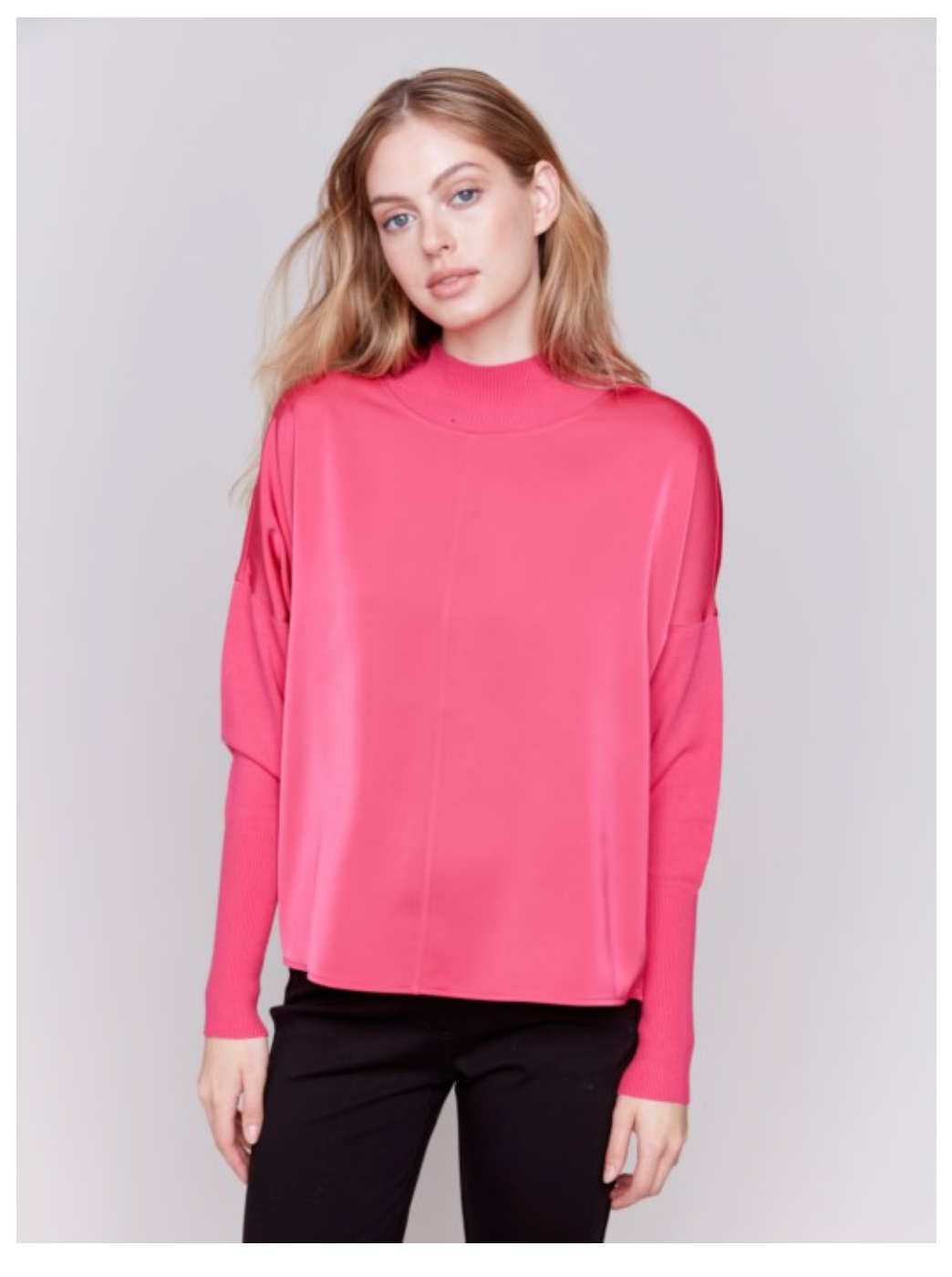 Charlie B - Satin Knit Mock Neck Top