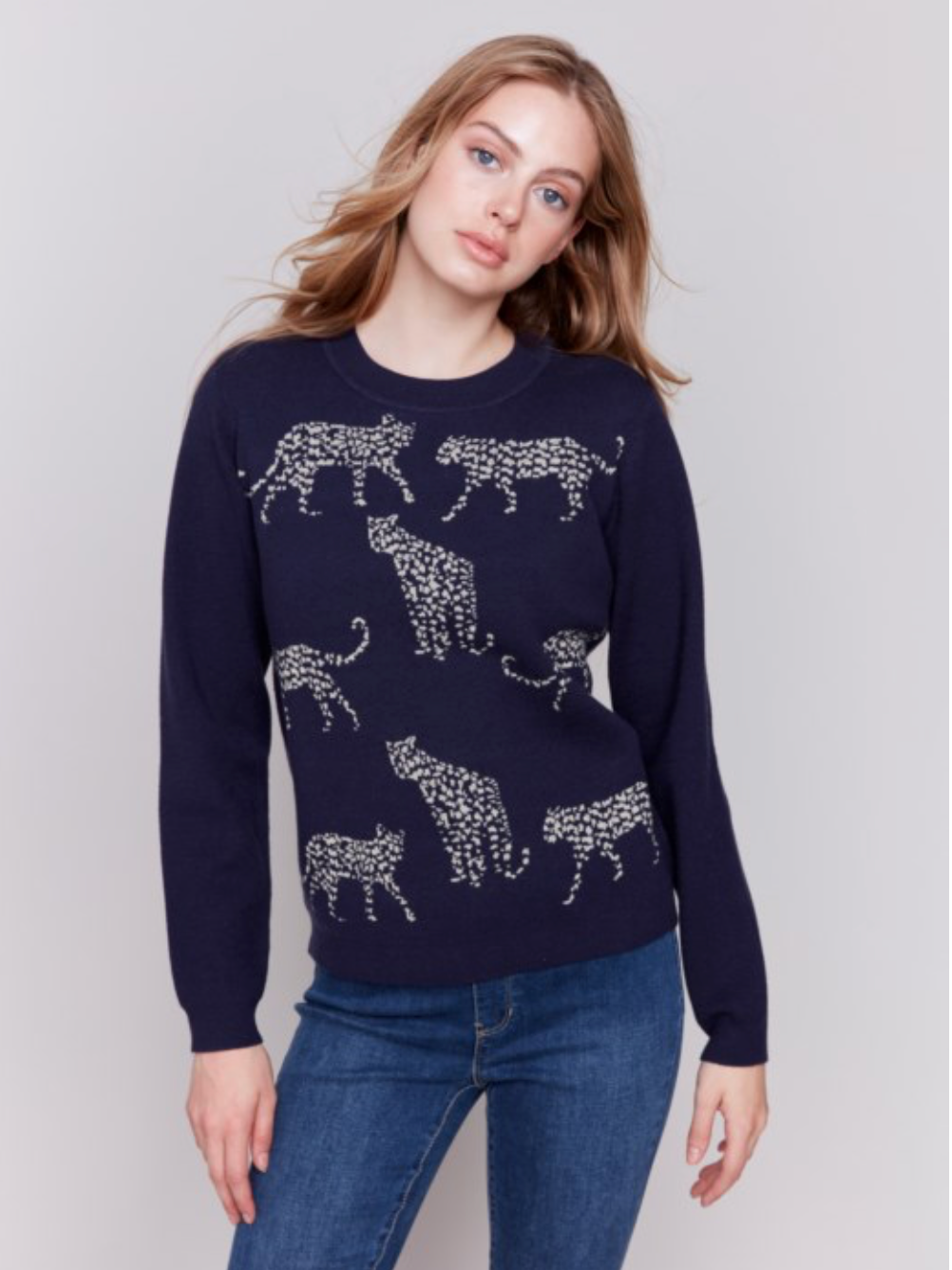 Charlie B - Jacquard Cheetah Crew Neck Sweater