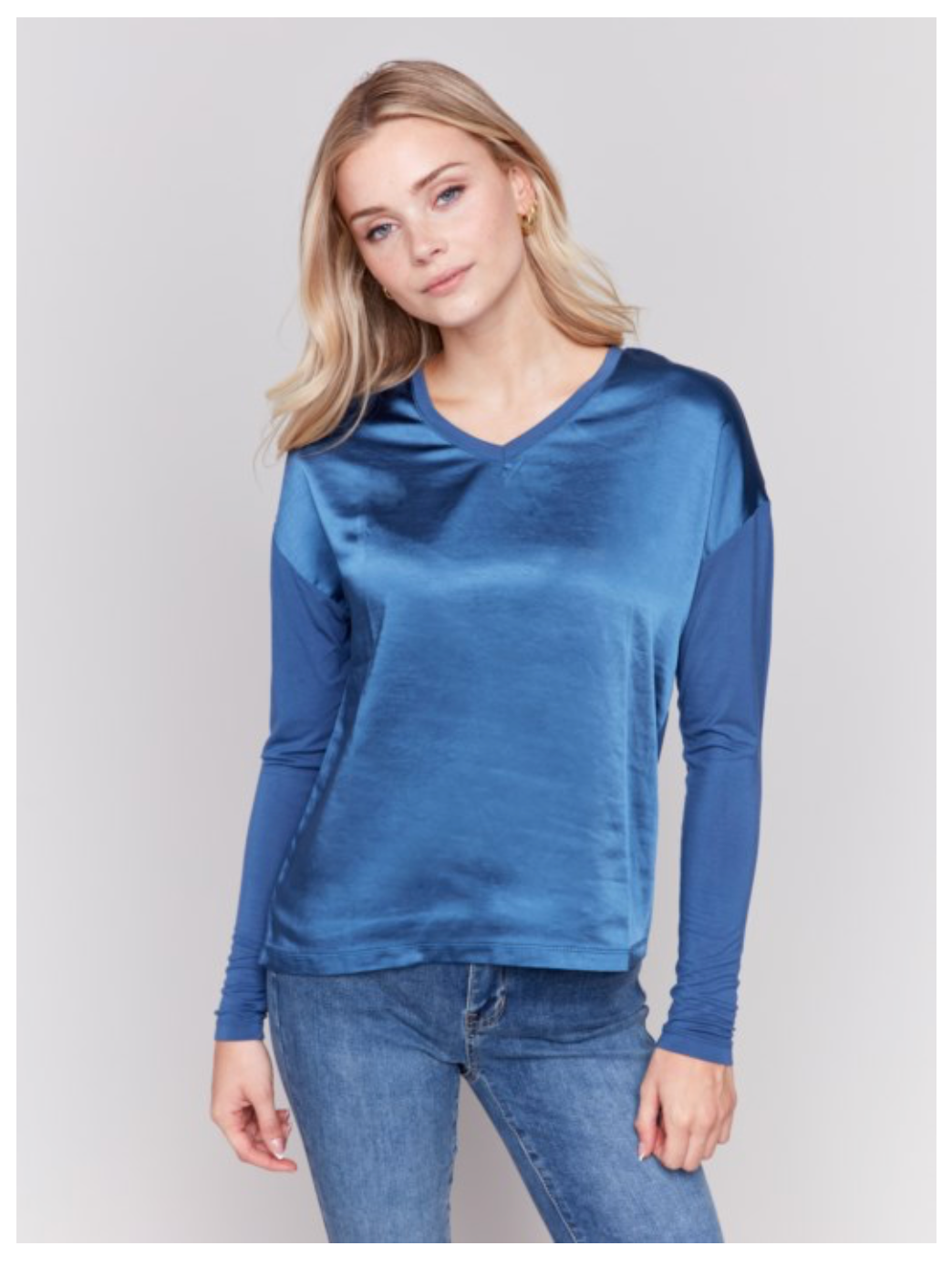 Charlie B - Satin Jersey Knit V-Neck Top