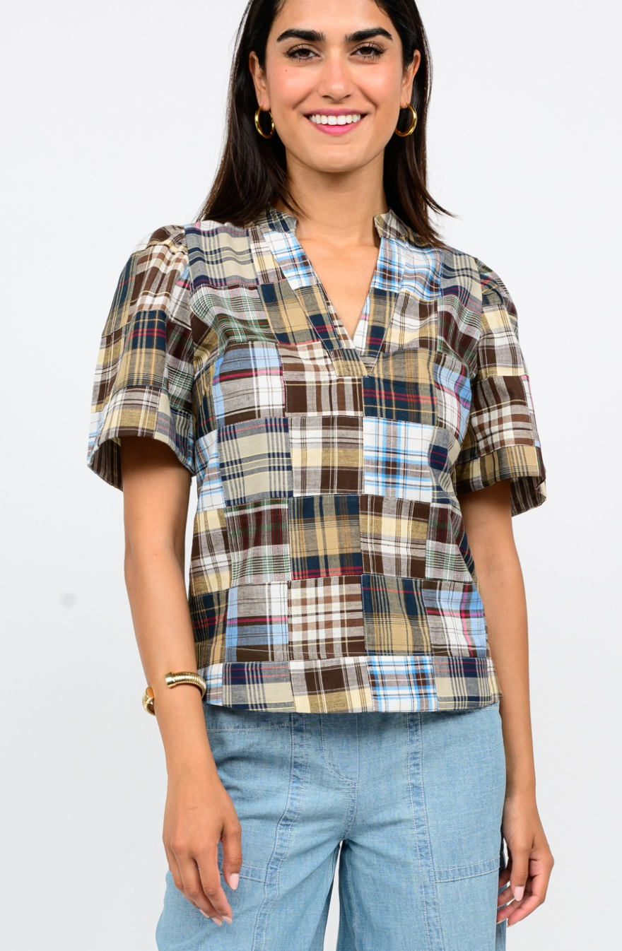 Ivy Jane - Fall Plaid Short Sleeve Pullover Top