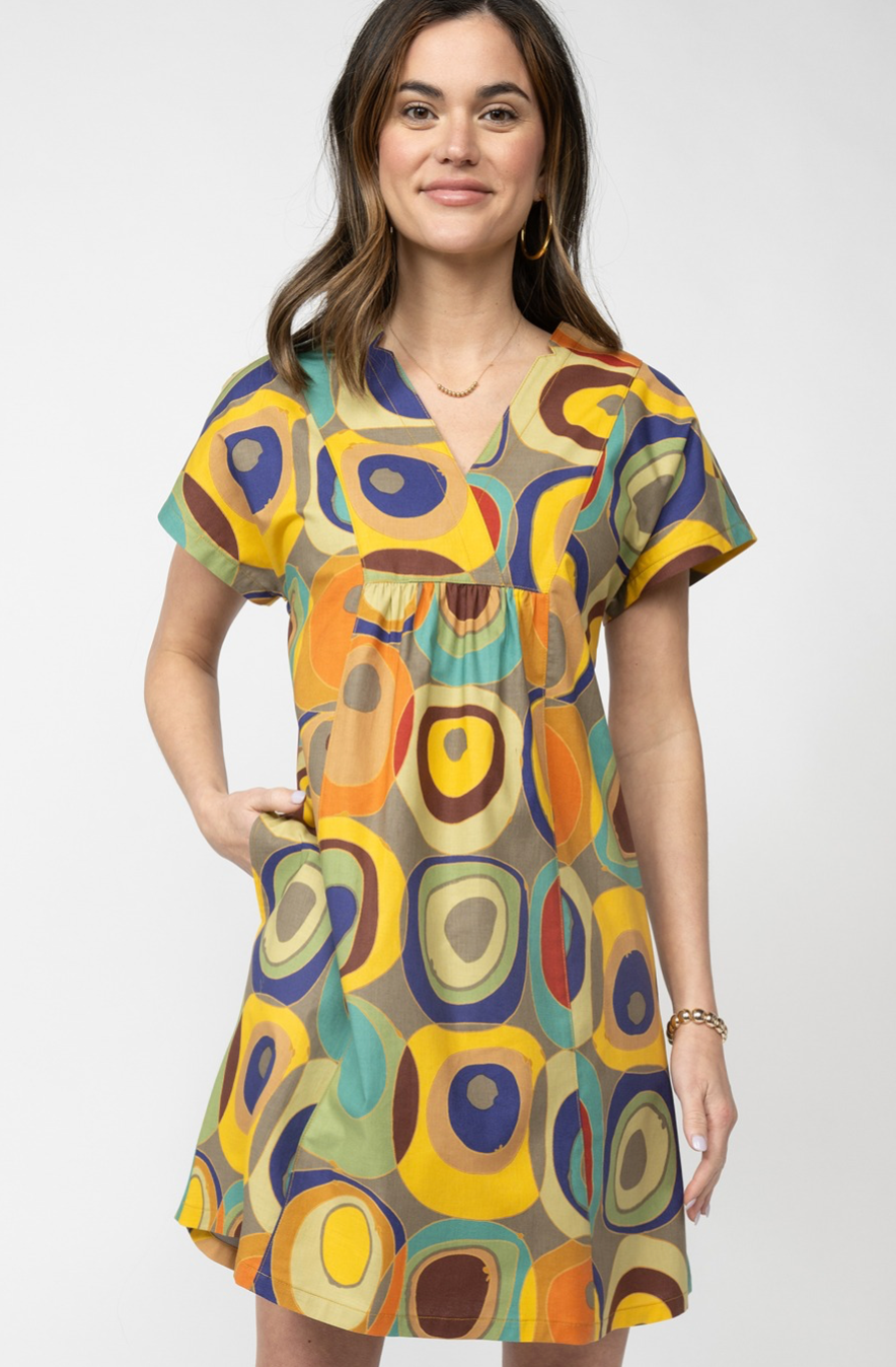 Uncle Frank - Gold Multi Color Circle Print Dress