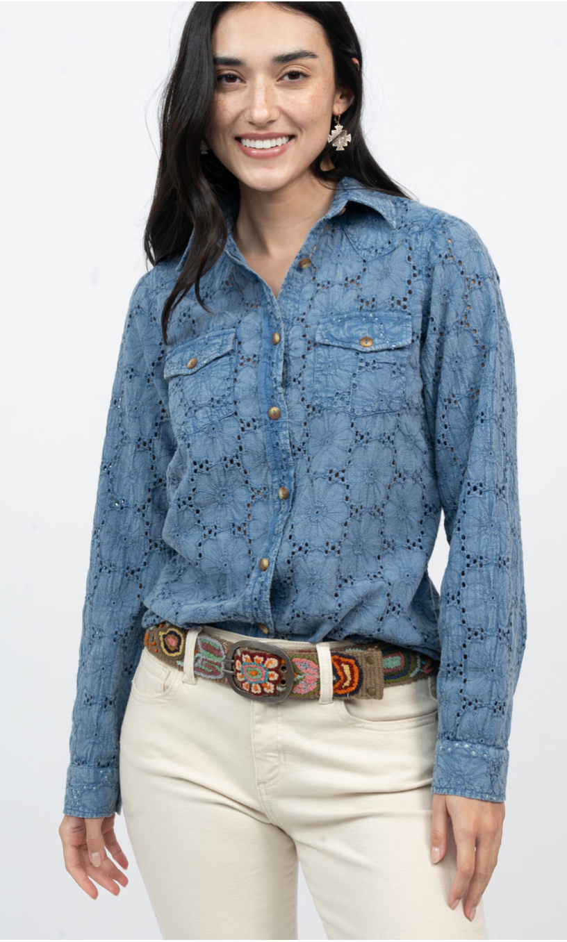 Ivy Jane - Button Up Denim Lace Top