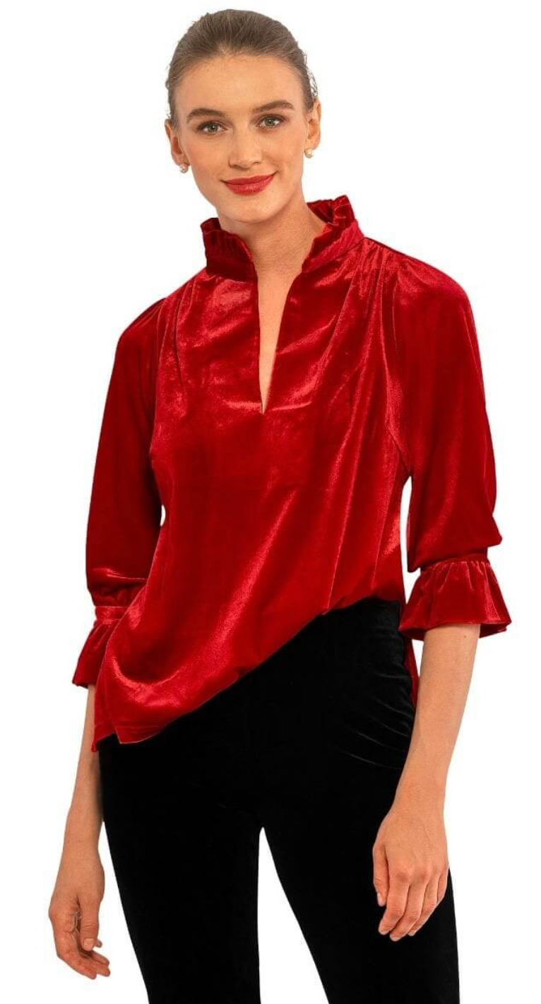 Gretchen Scott - Red Rufflneck Velvet Tunic