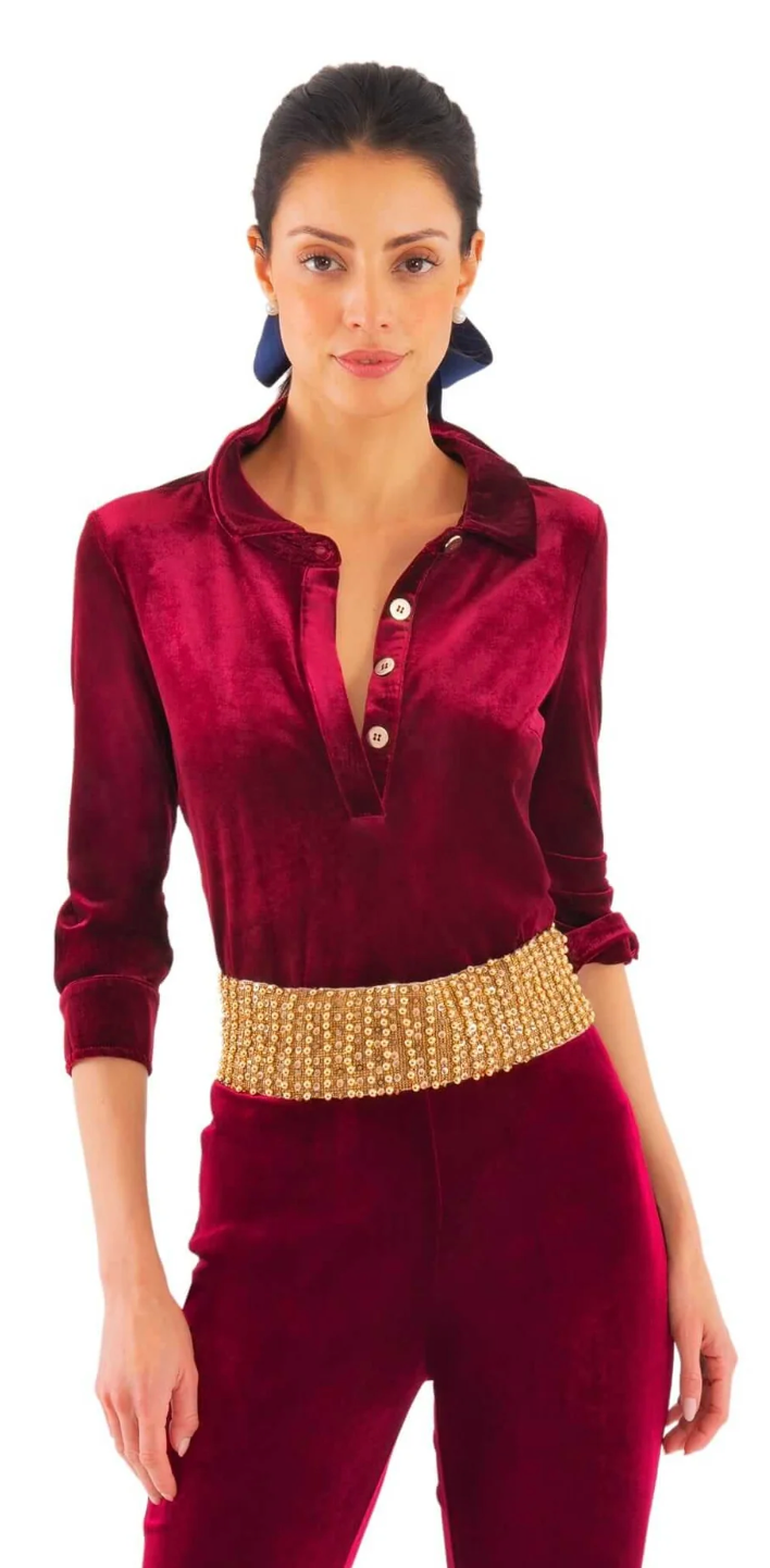 Gretchen Scott - Pop Over Silky Velvet Top - Burgandy