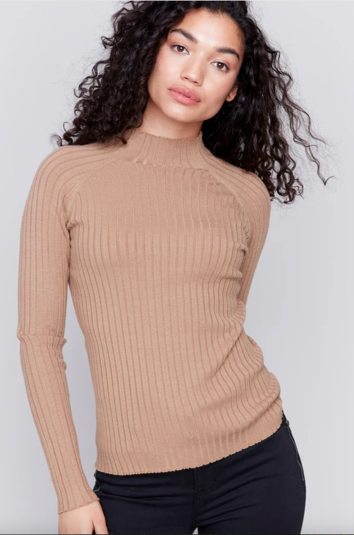 Charlie B - Ribbed Knit Mock Neck Sweater