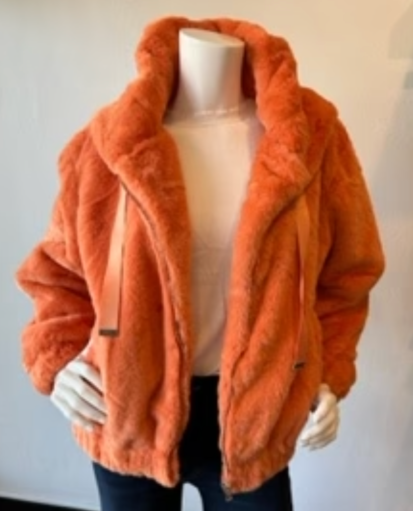 Love Token - Tangerine Faux Fur Coat with hood