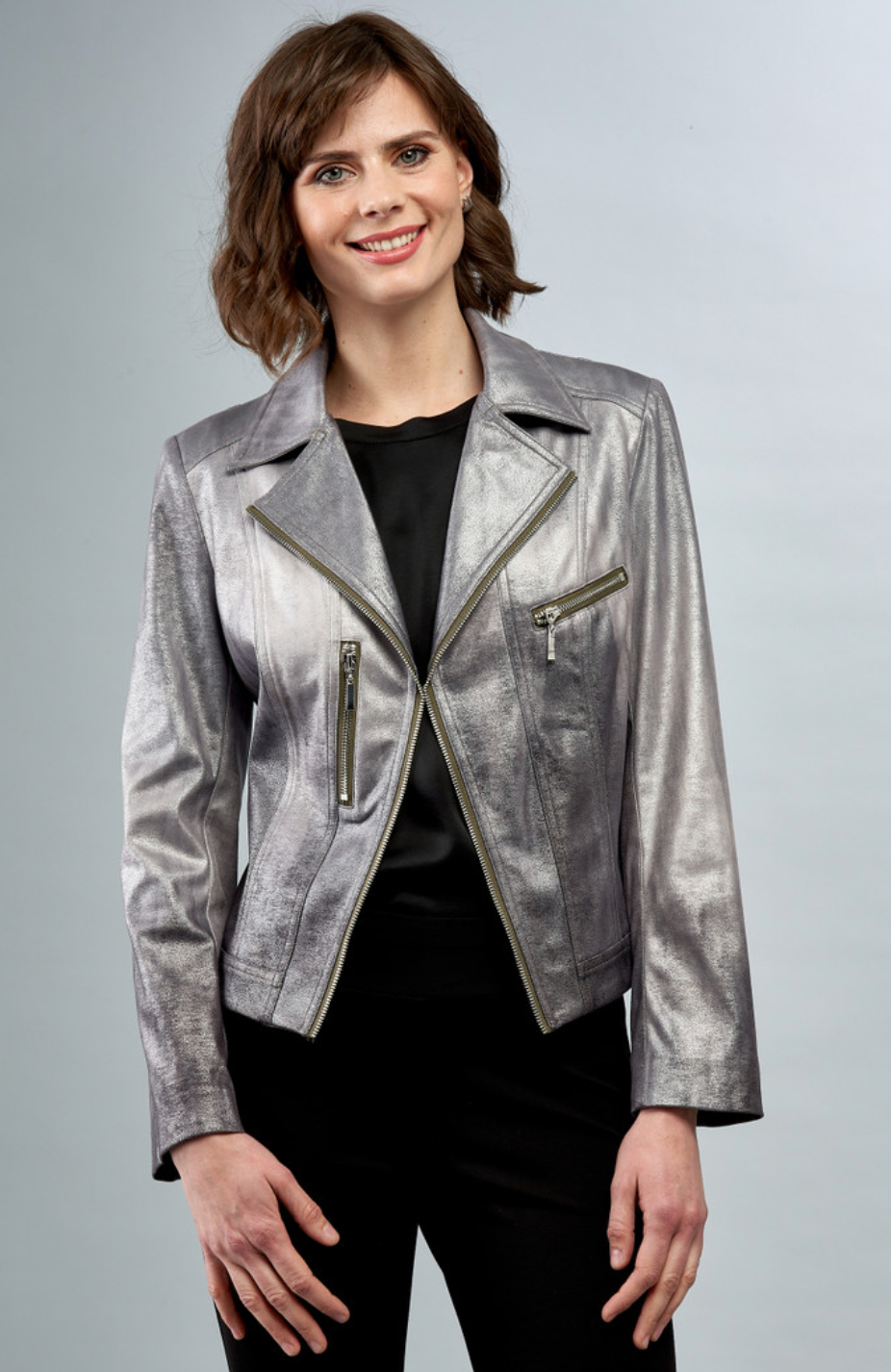 Insight - Metallic Faux Vegan Leather Moto Jacket