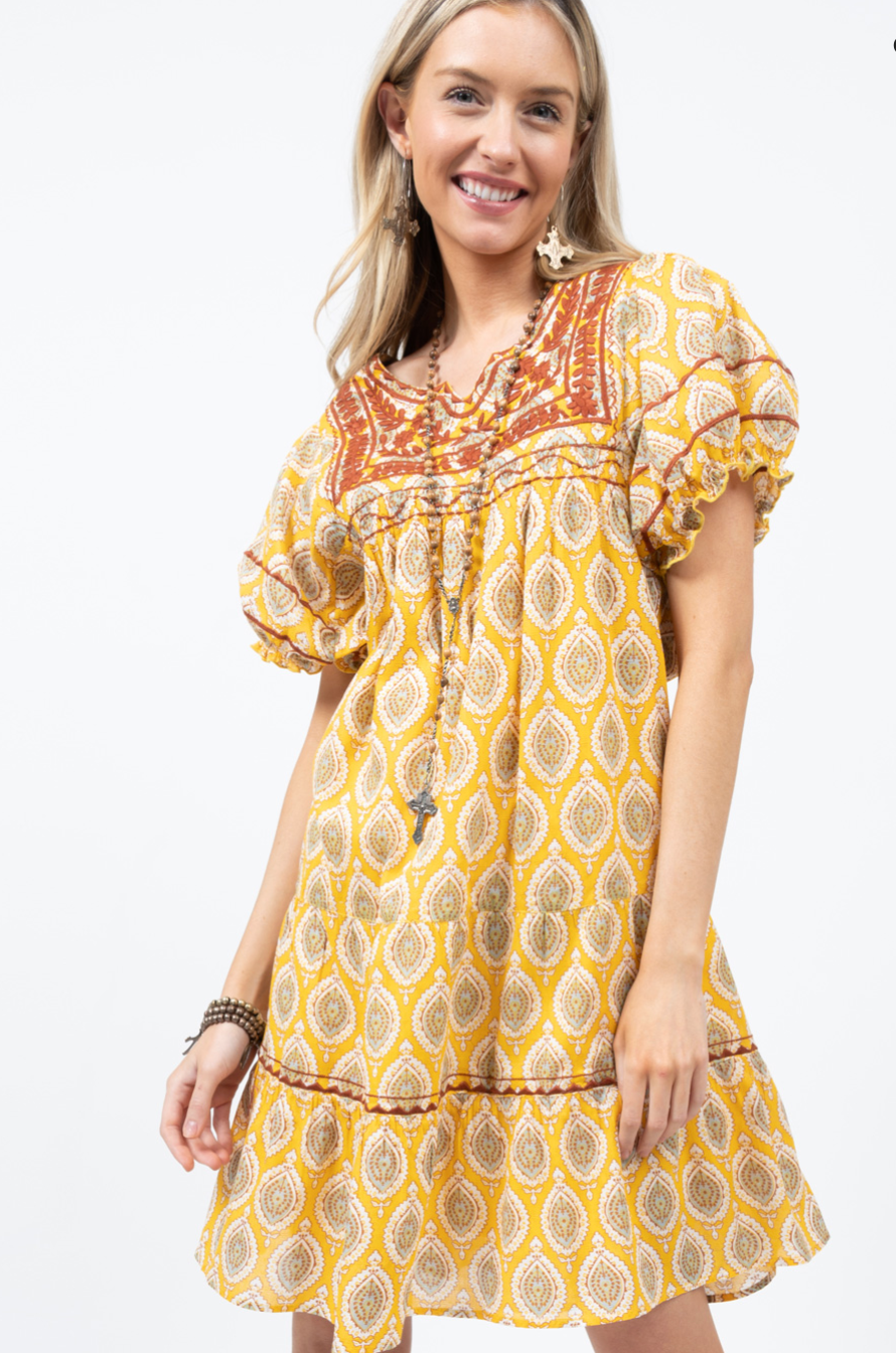 Sister Mary - Yellow Multi Embroidery Dress