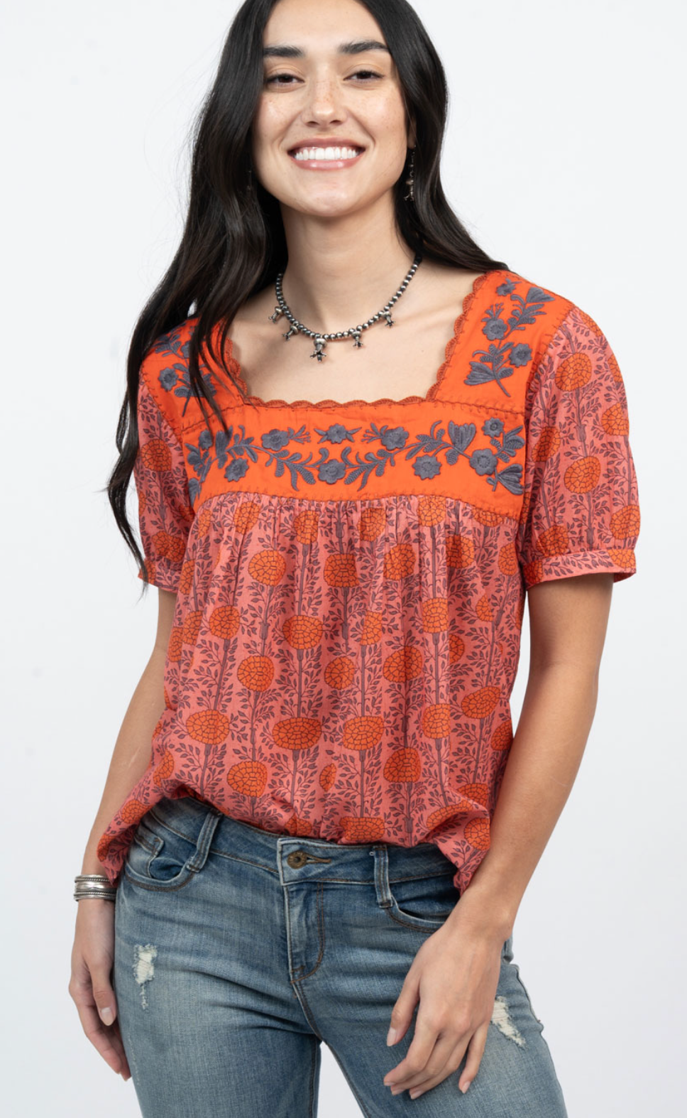 Sister Mary - Coral Floral Fall Top